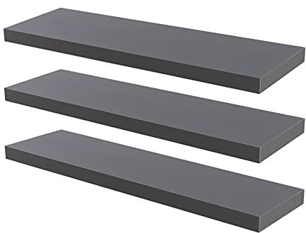 Harbour Housewares Modern Floating Wall Shelf - 100cm - Grey - Pack of 3 - Photo Gallery Bookshelf Wall Shelves for Living Room Display, Bedroom, Office Storage
