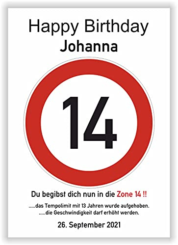 14 Jahre Happy Birthday Verkehrsschild Bild - Geschenk zum 14. Geburtstag Geschenkidee Partydeko Geburtstagsgeschenk vierzehn Geburtstagsdeko Party Zubehör Geburtstagskarte