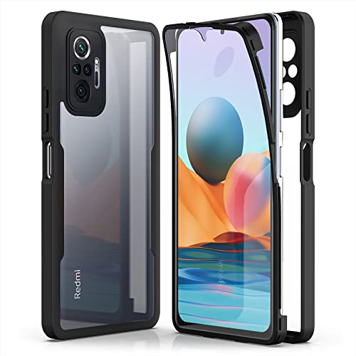 AICEK Kompatibel mit Xiaomi Redmi Note 10 Pro Hülle, 360 Grad Full Body Handyhülle für Redmi Note 10 Pro Max TPU Case Bumper mit Displayschutz Schutzfolie Stoßfest Schutzhülle Schwarz