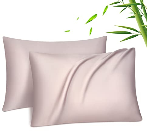 Fittia Ensemble de taies d’Oreiller en Tissu 100% Bambou Lyocell comme de la Soie Naturelle en Couleur Rose avec la Taille 40x60cm