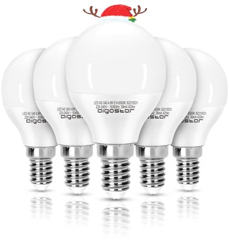 Aigostar E14 LED Kaltweiß 4.9W Leuchtmittle Glühbirne Energiesparlampe 6500K 420 Lumen Abstrahlwinkel 230 Grad, 5er Pack