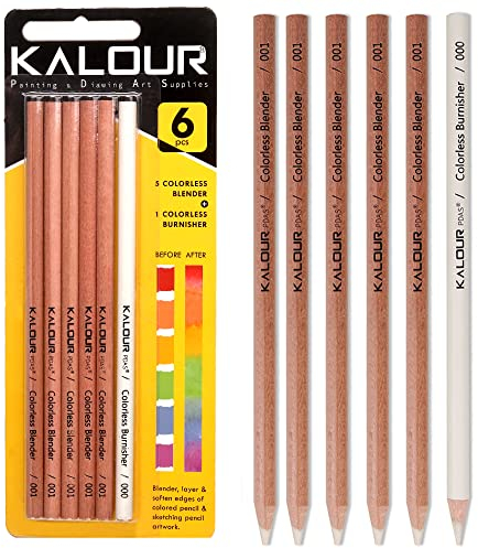 KALOUR Ensemble de crayons mélangeurs et brunissoirs incolores, non pigmentés, crayon à base de cire, parfait pour mélanger les bords adoucissants, idéal pour les crayons de couleur, fournitures