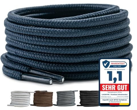 LaceHype 2 pares de cordones redondos de poliéster para zapatos de trabajo, botas, zapatos de exterior y zapatillas deportivas, cordones resistentes al desgarro, azul oscuro, 110 cm - 2 Paar