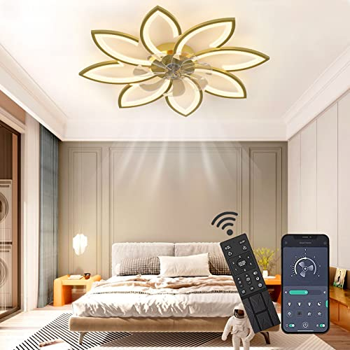 Ventilador De Techo LED Con Iluminación,90W Regulable Lámpara Colgante Con Ventilador,Ventilador De Techo Silencioso Con Luz,Para Sala De Estar Dormitorio Comedor Blanco Gold,8 Köpfe 90x15cm