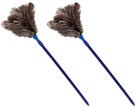 AC – Pack de 2 plumeros de Avestruz Maxi Extensible 57-105cm, Mango de plástico con Agujero, Plumas Suaves, Reutilizable, Lavable, Quitar el Polvo, Telas de araña, Limpieza del hogar, Oficina