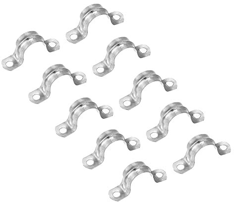 sourcing map Rigid Pipe Strap, 24pcs 3/4 Inch (20mm) Two Hole Strap U Bracket Zinc Plated Steel Tension Tube Clip Clamp for Pipe Fixing