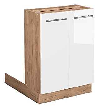 Vicco Kücheninsel Fame-Line, Weiß Hochglanz, 60 cm | MDF-Front · 1 Einlegeboden · Höhenverst. Füße · Metallgriffe · Soft-Close