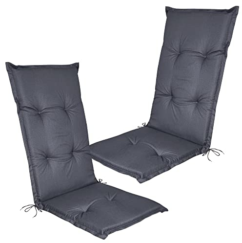DILUMA Hochlehner Auflage Naxos für Gartenstühle 118x49 cm 2er Set Uni Anthrazit - 6 cm Starke Stuhlauflage mit Komfortschaumkern und Bezug aus Baumwoll-Mischgewebe - Made in EU mit ÖkoTex100