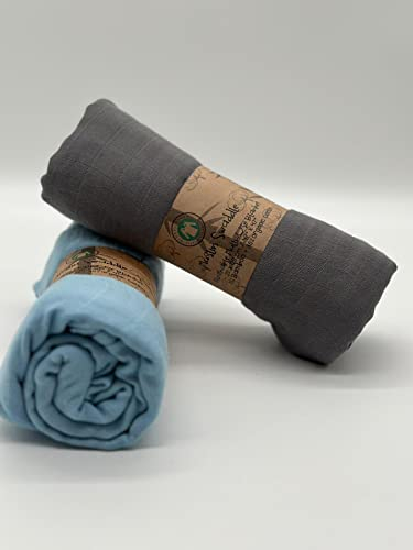TZ Quality Baby Pucktücher Mullwindeln Spucktücher Mulltücher 2er Set 120 x 120 cm Musselin Swaddle aus Bambus und Bio-Baumwolle (Grau-Blau)