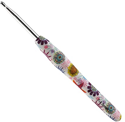 Coopay Häkelnadel mit Schön Blume, 1 Stück Gummigriff Häkelnadel 4,5 mm, Exquisite Ergonomisch Häkelnadeln für Anfänger, Solide Metall Häkeln und Bequem TPR Griff Häkelnadeln für Arthritische Hände