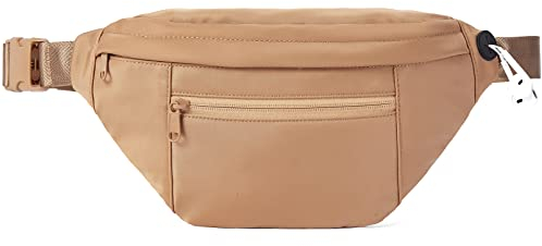 Telena Bauchtasche Damen Gürteltasche Herren Brusttasche Sport Mode Hüfttaschen Canvas Umhängetasche mit Kopfhörer Port für Outdoor Reisen Einkaufen,Hellbraun