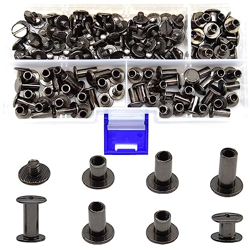CEEYSEE 150Pcs Chicago Screw Posts Chicago Binding Screws (ZBYD-QS) | M5 x 6mm 10mm 12mm Button Rivets, for Leather Decoration Bookbinding Round Flat Head Stud Screw , Bookbinding Bolts