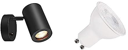 SLV ENOLA B | Wandleuchte, Wandbeleuchtung, Aufbauleuchte | inkl. effizientem GU10 Leuchtmittel, 3000K, Neutralweiß, Zylindrisch, Aluminium, mit Schalter, schwarz, max. 50 W, Dreh- oder Schwenkbar