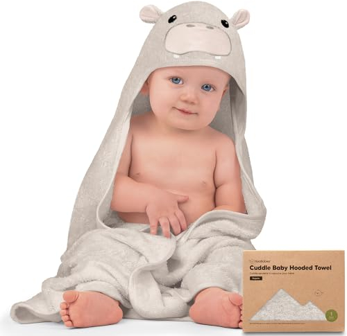 KeaBabies Kapuzenhandtuch Baby - Baby Handtuch Kapuze, Weich & Super Saugfähig Babyhandtuch Mit Kapuze für Neugeborene, Baby Badetuch mit Kapuze, Babybadetücher & Kapuzenhandtücher (Hippo)