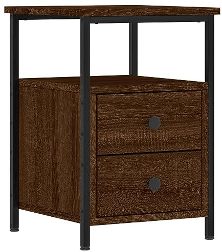 vidaXL Nachttisch, Beistelltisch mit viel Stauraum, Nachtschrank mit verstellbaren Beinen, Nachtkommode Nachtkonsole, Braun Eichen Optik Holzwerkstoff