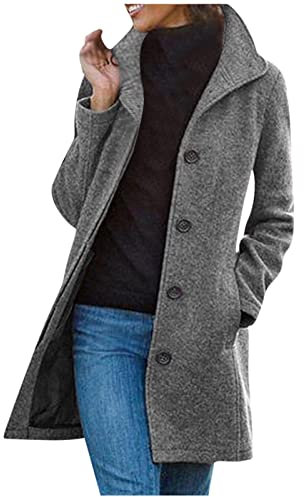 Wolljacke Damen Elegant Loose Winterjacke mit Taschen Wollmantel Mode Trenchcoat Lang Mantel Holzfällerjacke Einreihig Übergangsjacke Sweat Oberteile Sportlich Jacket für Hochzeit