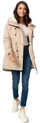 Navahoo Damen Winterjacke mit Teddyfell Winter Jacke warm gefüttert B991 [B991-Ireliaa-Beige-Gr.M]