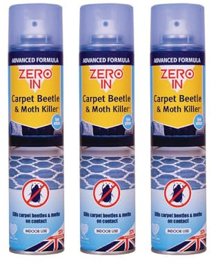 Zero In Carpet Beetle & Moth Killer Spray – Effective Carpet Beetle & Moth Treatment for Carpets, Upholstery & Household Items – Long-Lasting, Odour-Free Formula - Multi Packs 300ml x3