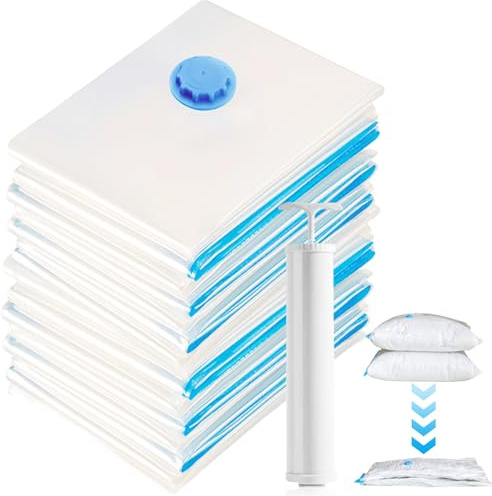 Set di 12 sacchetti sottovuoto per vestiti, 60 x 40 cm, con pompa a mano, risparmio dell'80% di spazio, sacchetti sottovuoto, sacchetti per vestiti, biancheria da letto, coperte