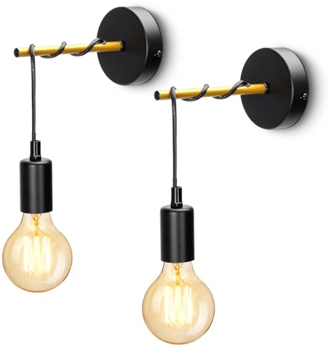 Aigostar Aplique pared interior, lampara pared interior E27 con diseño de enrollado. Aplique de metal negro, Max.40W. Pack 2 Uds. Bombilla no incluida