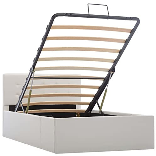 KOIECETA Stauraumbett Hydraulisch Polsterbett Einzelbett Bett Schlafzimmerbett Kunstlederbett Bettrahmen Bettgestell Lattenrost (Weiß, 100×200 cm)