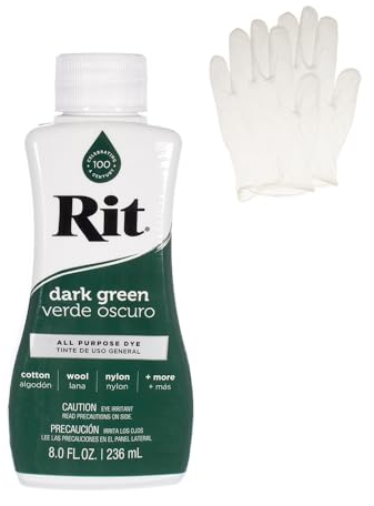 Rit Dye - Tinte líquido para tela, para manualidades, ropa y decoración, botella de 8 onzas, verde oscuro (guantes incluidos)