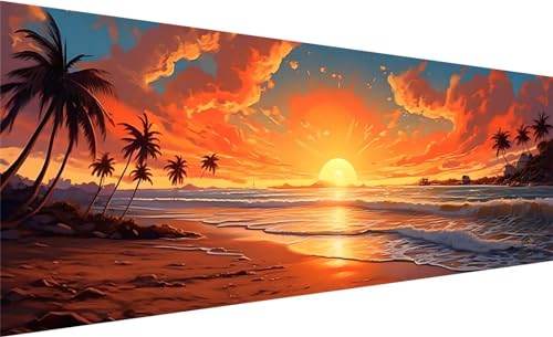Diamond Painting XXL 300x100 cm, DIY Sonnenuntergang Diamond Painting Eckige Steine Strass Cross Stickerei Kunst Kit, Diamond Painting Zubehör Basteln Erwachsene, Diamond Painting Bilder Strand H-4
