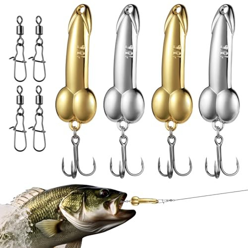 Ansyswit 4 Pcs Metal Fish Lures with Trebles Hooks & Rolling Swivels 5g-20g Zinc Alloy Spoon Lures Gold Silver Sequin Fishing Tackle for Deepwater & Bass Fishing