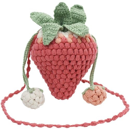 Abbdbd Erdbeer-Strick-Sling-geldbörse, Vielseitige, Bezaubernde Umhängetasche, Lässige Erdbeer-handtaschen, DIY-Cartoon-umhängetasche
