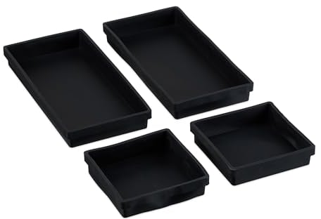 Relaxdays Silikon Backform, 4er Set, spülmaschinenfest, rechteckige Kuchenform, 2 Größen, 12x12 cm & 25x12,5 cm, schwarz