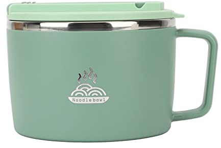 Topiky Microwave Ramen Bowl with Lid, Noodle Cooker Container with Chopsticks and Spork, 1200ml 304 Stainless Steel Portable Ramen Cooker Bowl with Phone Holder (Green)