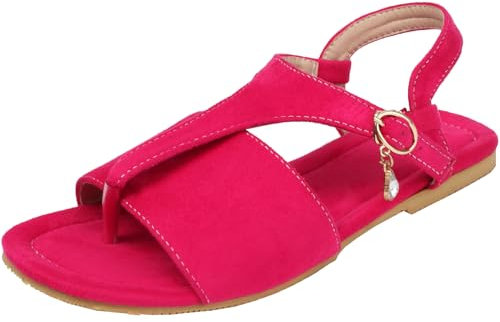 CUTEHEELS Sandalias planas con punta de clip para mujer, fucsia, 39 EU