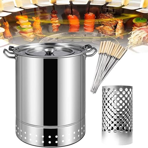 Barbecue au Charbon de Bois Sans Fumée, Gril à Kebab avec écouvillon de Cuisson, Gril Vertical, Gril Rotatif, RôTissoire en Acier Inoxydable, Machine à Griller Le Kebab, Four à Barbecue(Size:11.8inch)