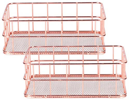 Nordic Simple Rose Gold Panier de rangement en fer forgé Organiseur de bureau 2 pièces (S)