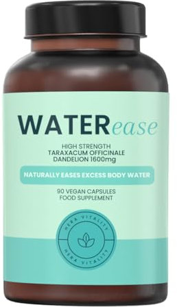 WaterEase Water Retention Tablets, 90 High Strength Diuretic Dandelion Root Capsules, Relieve Mild Fluid Swelling, Hormone Bloating Relief, Detox & Digestion, HERA Vitality