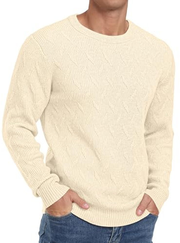 Sailwind Men's Jumpers Crew Neck Warm Pullover Sweater for Men Long Sleeve Soft Jumper for Men Knitwear Sweatshirt Tops (Beige, M)