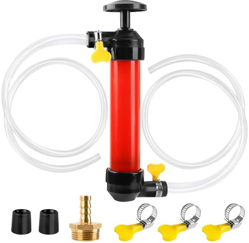 UCandy RV Antifreeze Hand Pump Kit, Siphon Water Liquid Fuel Transfer Manual Pump with 2 Clear PVC Hoses 3 Clamps for Protect RV RV Trailer Camper Boat Plumbing during Winterizing