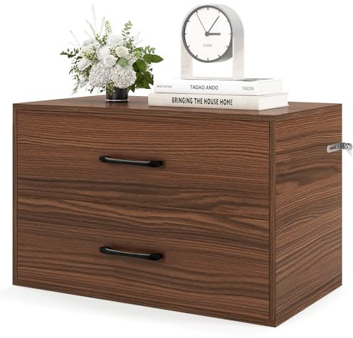 GOPLUS Cómoda Apilable de 2 Cajones, Cajonera de Madera con Almohadillas Antiarañazos y Dispositivo Antivuelco, Mueble de Almacenamiento Moderno, Mesita de Noche para Salón Dormitorio Oficina (Nogal)