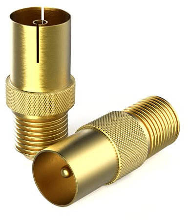 RedStar24 Adattatore SAT placcato oro – accoppiamento F su spina coassiale e presa IEC, SAT a cavo antenna, set di 2 adattatori di alta qualità per accoppiamento F e connettori coassiali, ideale per