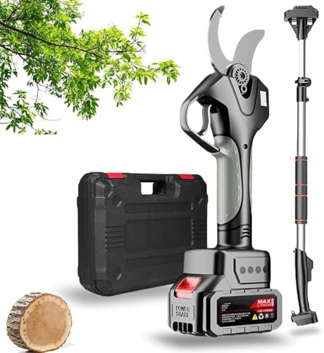 Akku Astschere Elektrische Gartenschere, Bürstenlose Astschere mit 21V Akku, 45mm Schneiddurchmesser, Rosenschere Für Gartenbäume Und Obstbäume,Akku BaumSchere mit Schutzhandschuhen und Kasten(2Batter