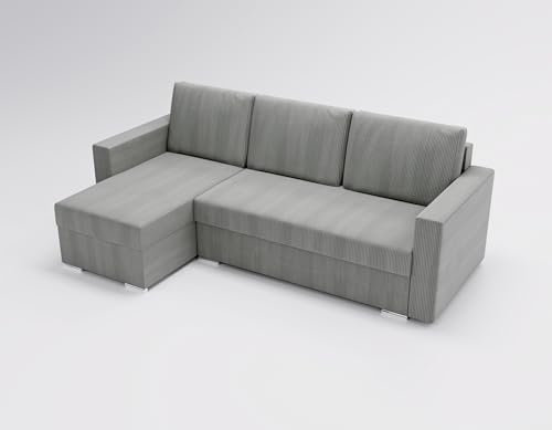 KP-Meble - Ecksofa mit Schlaffunktion - Eckcouch aus Cord - Bravia Sofa - Freistehend - Komfort und Stil in Einer minimalistischen Form Automatisch leicht ausklappbar - 235x140x90cm - Zoom 20 (Grau)