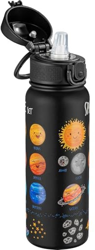 OLDLEY 20 Oz Insulated Stainless Steel Water Bottle for Kids, with Straws Leak-Proof, Kids Water Bottles for School Boys Girls,Space Planet