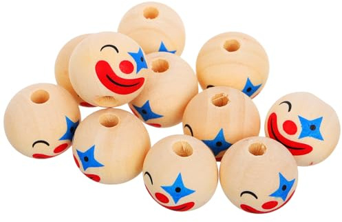 Toyvian 10 Stück Holzperlen Mit Clown-Gesicht Zum Auffädeln 0.79 Zoll Große Holzperlen Für Kinder Diy Schmuck Für Armbänder Halsketten Ohrringe Charms Basteln