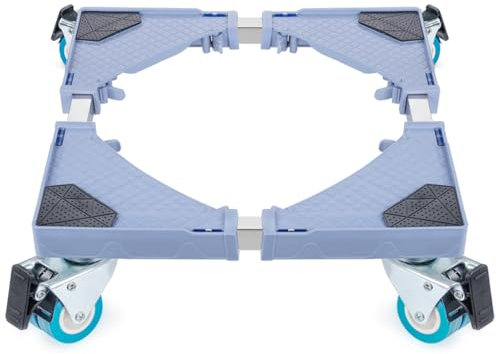 Waschmaschinen Untergestell, Waschmaschinensockel Verstellbare Breite 44-75cm, Bärenlast 300KG, mit Verriegelbaren Rollen – Leise Vibrationsgedämpft, Podest für Waschmaschine, Trockner, Kühlschrank