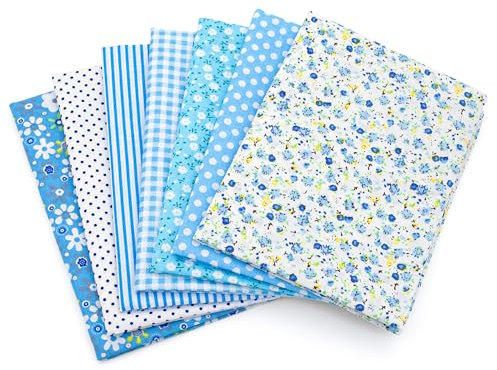 Faden & Nadel Stoffset: 7 Patchwork Stoffe, 100% Baumwolle, 50 x 50 cm, hellblau