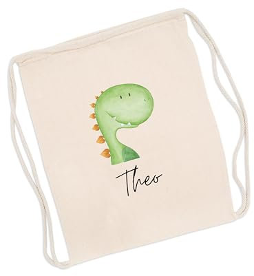 wunderwunsch Turnbeutel personalisiert, Sportbeutel Kinder, Personalisierte Sporttasche Kindergartenkind, Schulranzen Name, Kiga Beutel individualisiert mit deinem Namen (Dino)