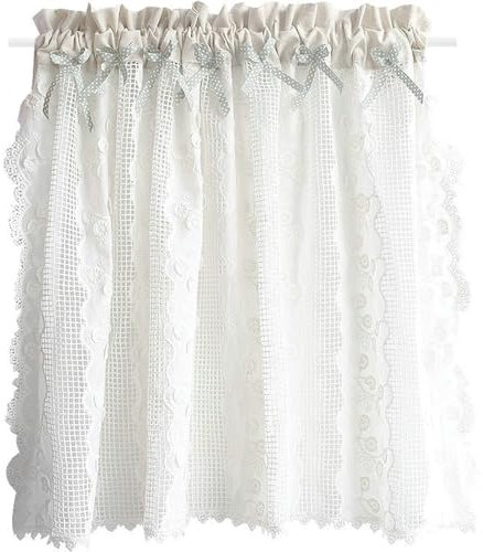 Tolldek Scheibengardine Halbtransparent 78 x 125cm(HxB), 1 Teiliges Stickerei mit Blumen Muster Schiebegardine Rod Pocket Polyester Baumwolle Schlaufen Gardinen Küche Wohnzimmer Landhaus, Weiß