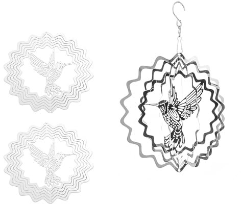 MYLERCT 3 Stück Windspiel Garten, 100 x 100 mm 3D Windspiele für Draußen Hängend, Edelstahl Windspiel Metall, Kolibri-Windspiel für Garten, Balkon, Fenster