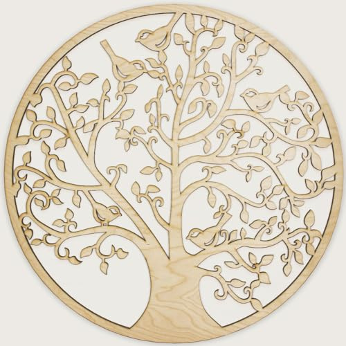 Arbre de vie - Décoration murale - Avec 5 oiseaux - Diamètre : 37/48/70 cm - Bois naturel - Grand (diamètre 70 cm) - Arbre de vie