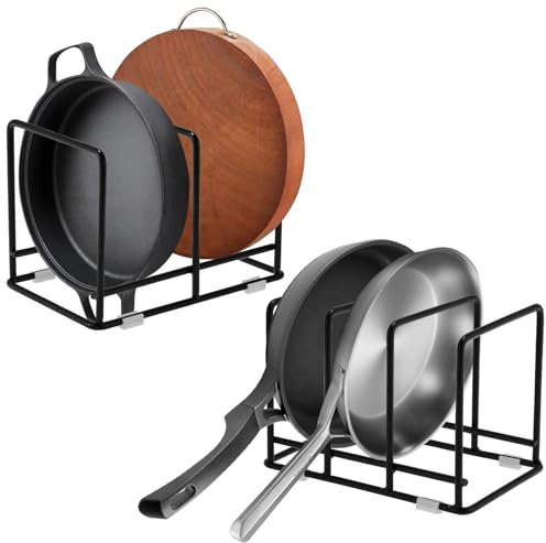 2 Pack Kitchen Pan Organizer and Pot Rack, 5-Slot Steel Holder for Thin Pans, Baking Trays, and Cutting Boards Space-Saving Storage